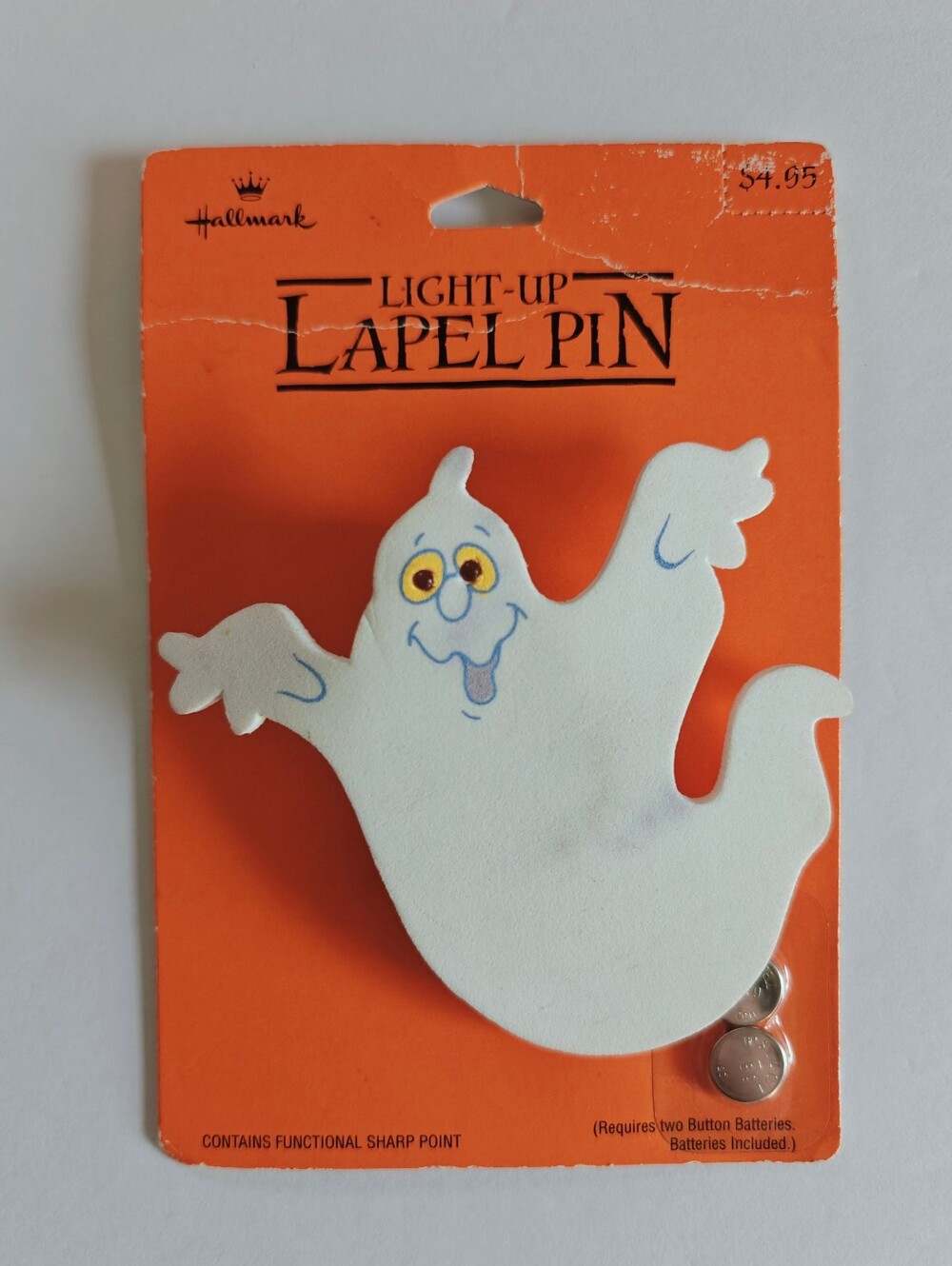 Vintage Hallmark Halloween Pin Light Up Foam Ghost Lapel Pin Untested 1990s